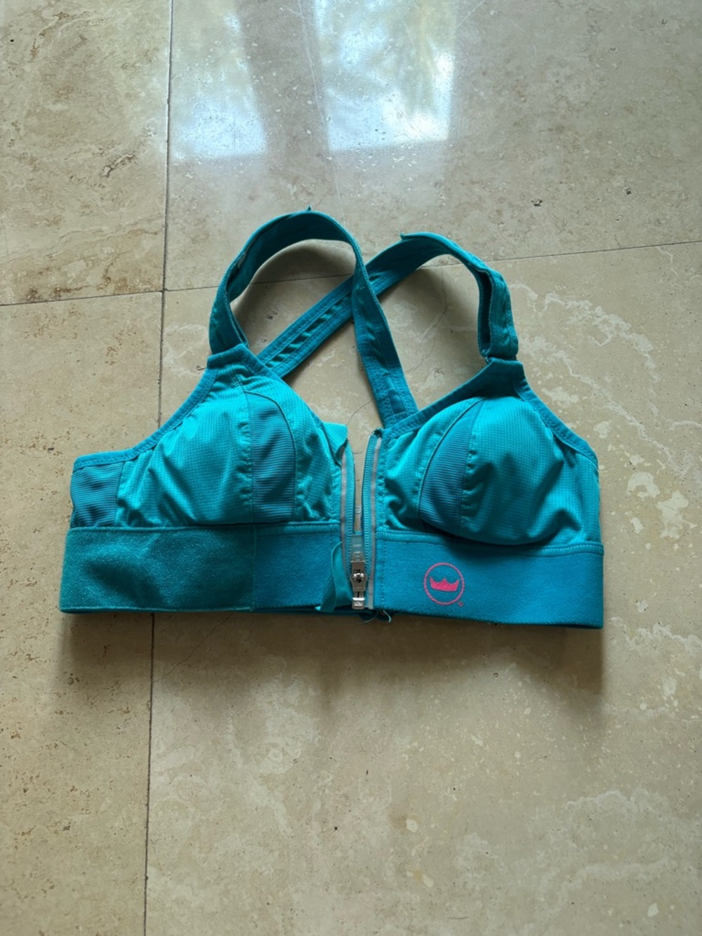 SHEFIT Teal Front-Zip High-Impact Sports Bra
